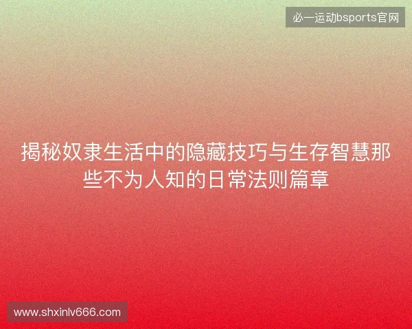 揭秘奴隶生活中的隐藏技巧与生存智慧那些不为人知的日常法则篇章 揭秘奴隶生活中的隐藏技巧与生存智慧那些不为人知的日常法则篇章
